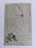 Régi dombornyomott képeslap 1900 levelezőlap fenyőág toboz ciklámen