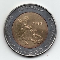 San Marino 500 Lira, 1989, bimetál