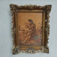 Beautiful antique color marquetry figural image, real meticulous master work sign