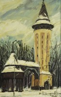 With Turkish markings: belfry, oil painting