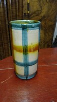 Jelzett csurgatott mázas  Lux Elek kerámia váza ,henger alakú, régi vintage retro