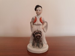 Régi Herendi porcelán fiú népviseletben kutyával
