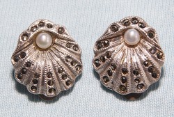 Antique French silver pair of ear clips decorated with marcasite stones and pearls (rarity) 950