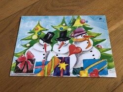 Christmas postcard with snowman