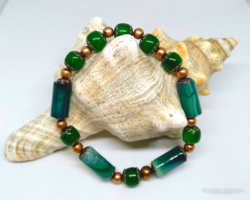 Green banded agate mineral bracelet 298