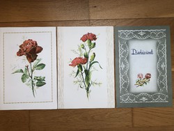 3 old decorative telegrams - (2 with drawings of Zsuzsa Gonda and Rye Endre flowers)