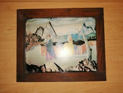 Molnár C. Pál nyomat  ritkaság vastag falú fa képkeretben, fa táblán külső mérete 27*33 cm