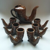 Ceramic brandy set (pipe / hunting horn shape)