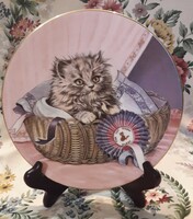 Macskás porcelán tányér, cicás dísztányér 2. (L2682)