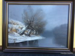 Puskás Imre " Tél " Olajfestmény 70x50 cm + keret méretben