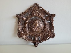 Vintage régi domború fém öntvény tál fali dísz 26,5 cm fali kép