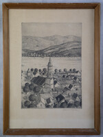 Ábrahám Rafael etching, original marked work in a glazed frame, size 20x25.5 cm, 31.5x41 cm.