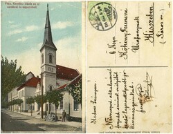 Old postcard - Vác Karolina school with the new convent and chapel, 1914