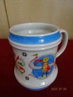 Hollóháza porcelain beer mug, half liter, blue border. He has! Jokai.