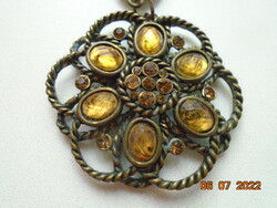 Antique bronze pendant with polished stones and bronze chain