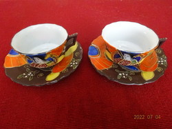 Japanese porcelain, antique coffee cup + coaster, hand painted, two sets. He has! Jokai.
