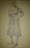 Hungarian graphic artist: lady (graphic study drawing) size: 20x29 cm,