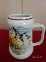 Hollóháza porcelain beer mug with wild duck and ram pattern. He has! Jokai.