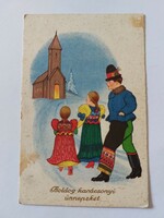 Régi karácsonyi képeslap 1939 népviseletes levelezőlap templom