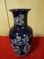 Japán porcelán, kobalt kék váza, kézi festés, gésa figurás. Vanneki! Jókai.