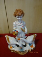 Romanian porcelain figure, little girl with geese, length 18 cm. He has! Jokai.