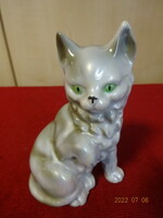 Polish porcelain figure, cat with green eyes, height 11 cm. He has! Jokai.