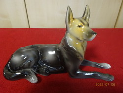 Hollóházi porcelán figura, szürke farkaskutya, hossza 20 cm. Vanneki! Jókai.