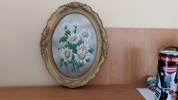 Szép kis virágcsendélet festmény 24x29 cm (kerettel) ovális keretben