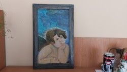 Festmény angyalkás  29x45 cm kerettel