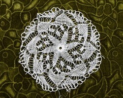 Crocheted, knitted lace small tablecloth needlework 18 cm
