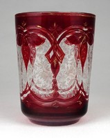 1F634 Antik festett aranyozott Biedermeier bíborpácolt pohár 10.5 cm