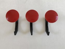 3 large, flawless, red-black plastic retro, wall-mounted hangers