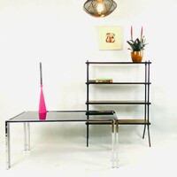Mid-century chrome asymmetrical coffee table with black glass top
