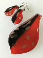 Murano jewelry set in red and black with gold dust decoration