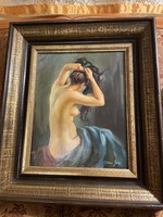 Női akt, Galais Ferenc, olaj vaszonra 28,5  cm x  22,5 cm