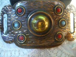 Copper belt buckle with red and blue stone decoration