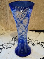 Eladó régi üveg királykék metszett kristály váza!