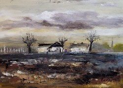 András Csikós (1947 - 2006) farm world painting