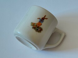Régi Zsolnay porcelán kis bögre mesemintás kávés csésze húsvéti nyuszis 6 cm