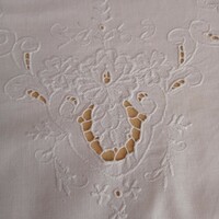 Snow white, white embroidered tablecloth, 80 x 76 cm