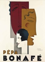 Pépa Bonafé Art deco francia színházi plakát reprint nyomat 1928 Párizs női fej portré maszkok