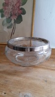Thick silver edged polished crystal bowl with swastika seal r.R. With monogram