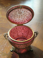 Antique bonbonier, bowl, box, jewelry holder large copper - glass