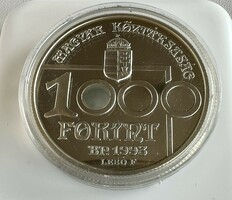 312T. 1 Forintról! 925-ös Ezüst 1000 Forintos Labdarugó VB emlékérem, 1 uncia, 1993.