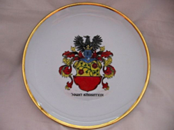 Vastagon aranyozott Königstein címeres ritka gyártmány emlék tányér, dísz tál