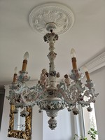 Rarity, antique capodimonte Italian porcelain chandelier, hand painted (6 branches, angelic, floral)