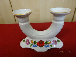 Kalocsai porcelain, two-pronged candle holder, with Hungarian pattern. He has! Jokai.