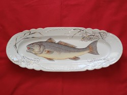 Hatalmas antik porcelán pisztrángos halas tál kínáló