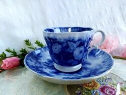 Antik fajansz kobalt Villeroy&Boch csokis csésze Jardiniere dekorral