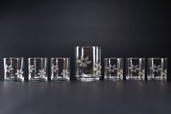 Italian whiskey set, glass, 6 glasses and ice cube holder, marked, 7 pieces, beautiful.